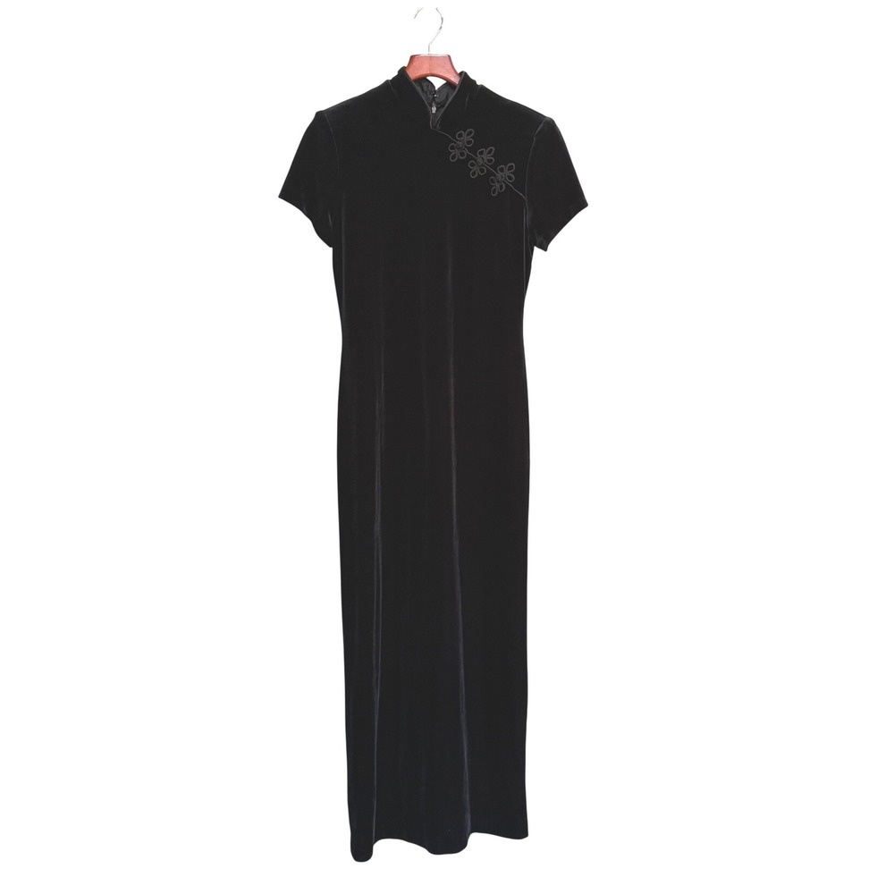 Jessica Howard Black Velvet Mandarin Collar Maxi Dress whimsigoth 90's grunge 10